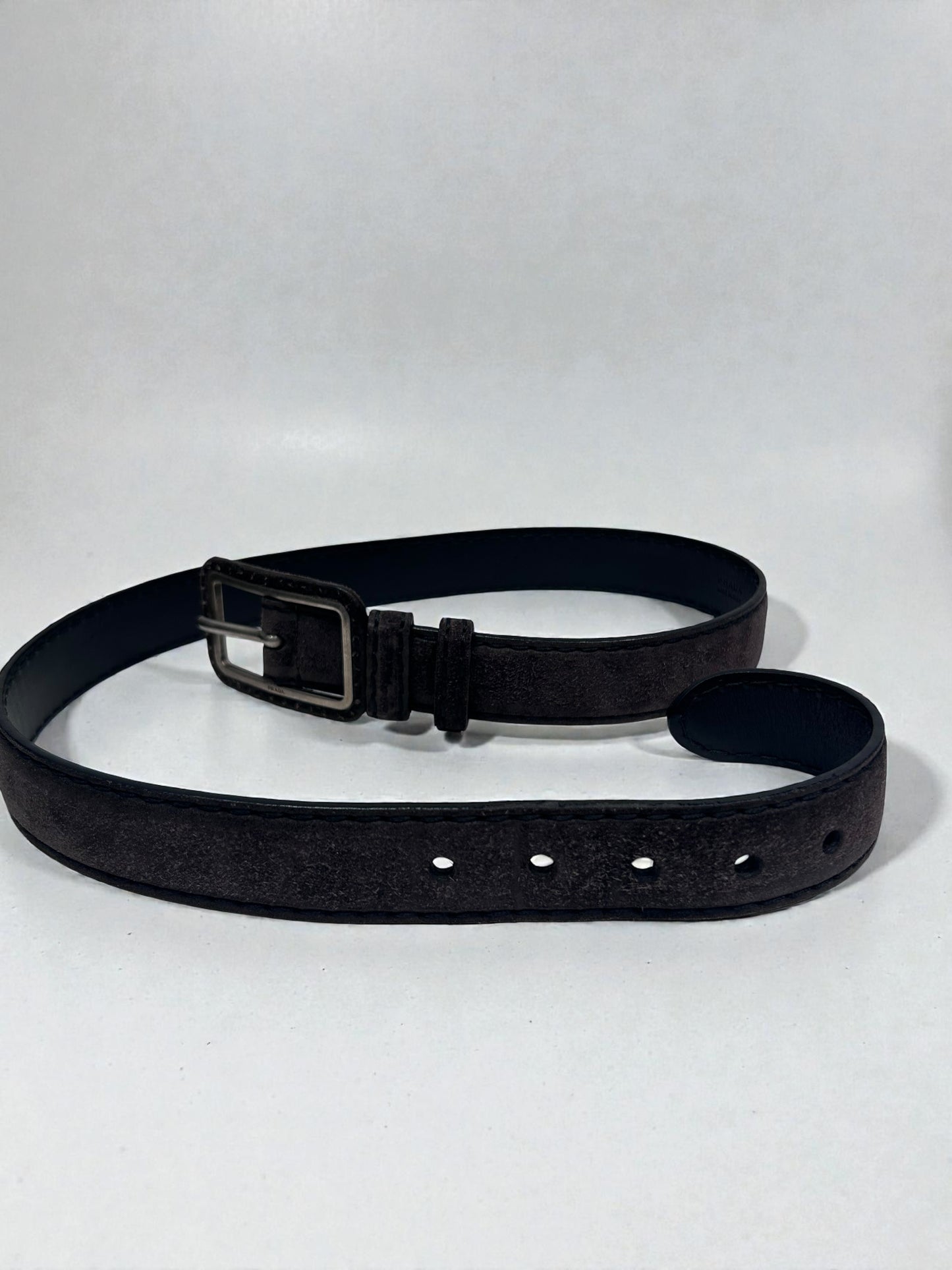 Vintage Prada Grey Suede Belt with Silver Buckle|90s
