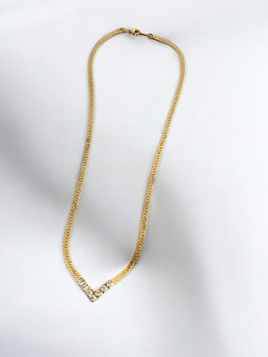 Vintage Gold-Plated Rhinestone V Necklace| 1990’s