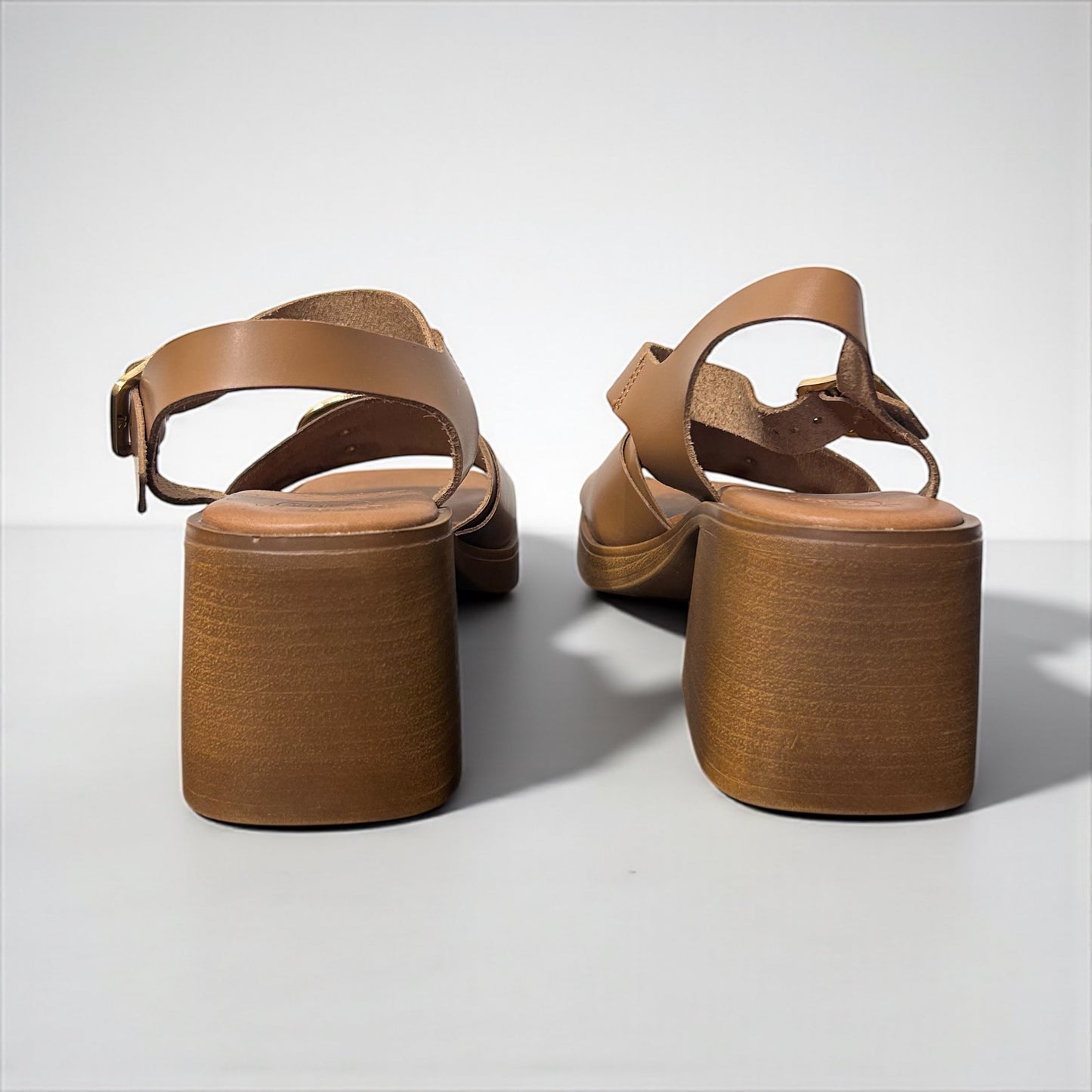 Brown Leather Block Heel Sandals