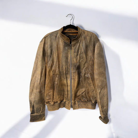 Vintage distressed bomber leather jacket