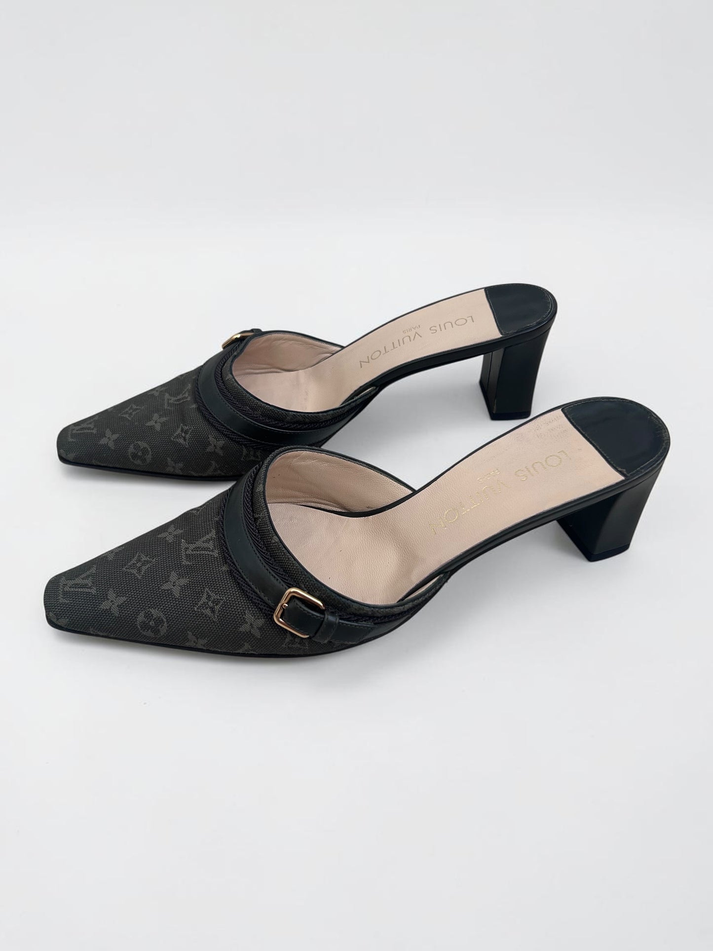 Louis Vuitton Monogram Mini Lin Canvas Mules|Early 2000s