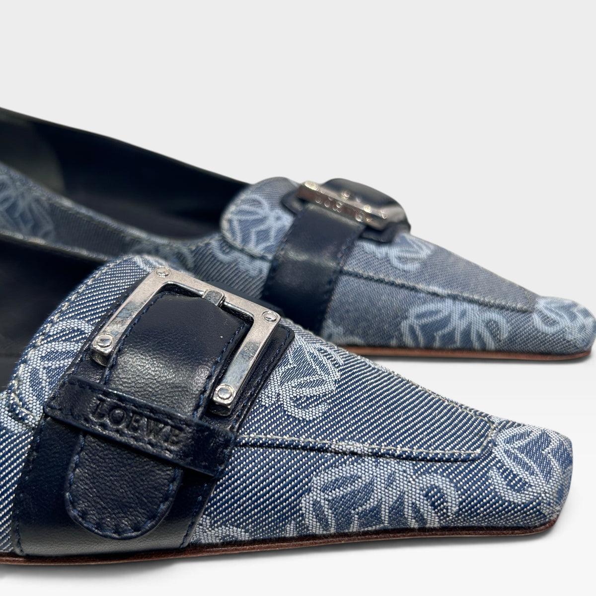 Vintage Loewe Anagram Monogram Buckle Flats | Early 2000s