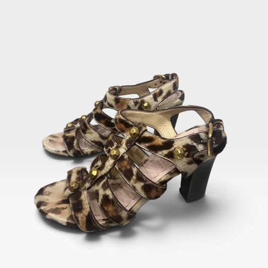 Miu Miu Leopard Print Calf Hair Heeled Sandals | 2011