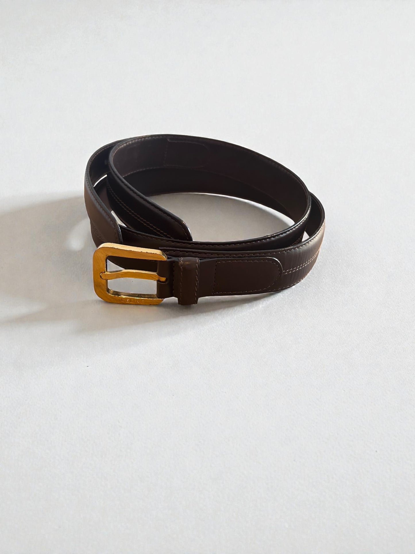 Vintage Celine Brown Leather Belt With Gold Tone Buckle | Late 1990s -Early 2000s