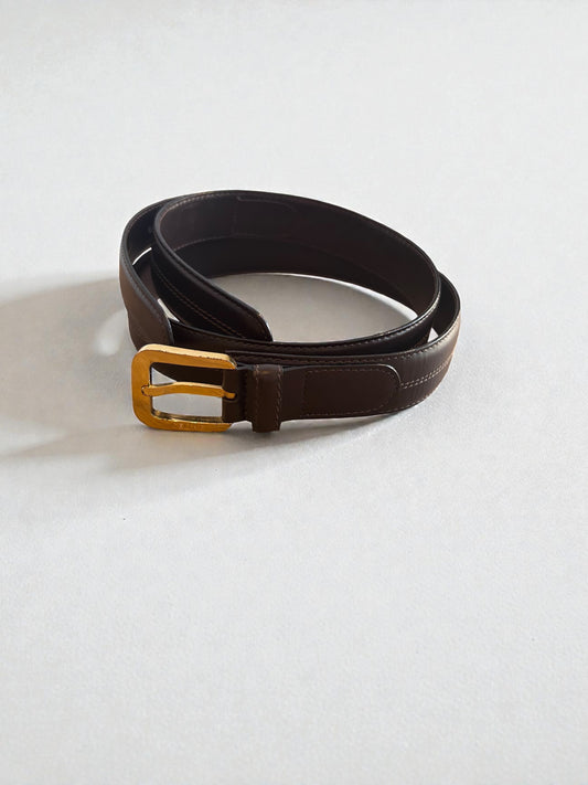 Vintage Celine Brown Leather Belt With Gold Tone Buckle | Late 1990s -Early 2000s