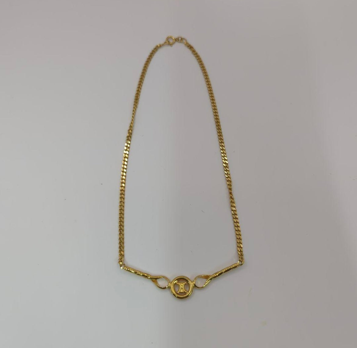 Vintage Céline Gold Plated Chain Necklace with Logo Detail|1990s
