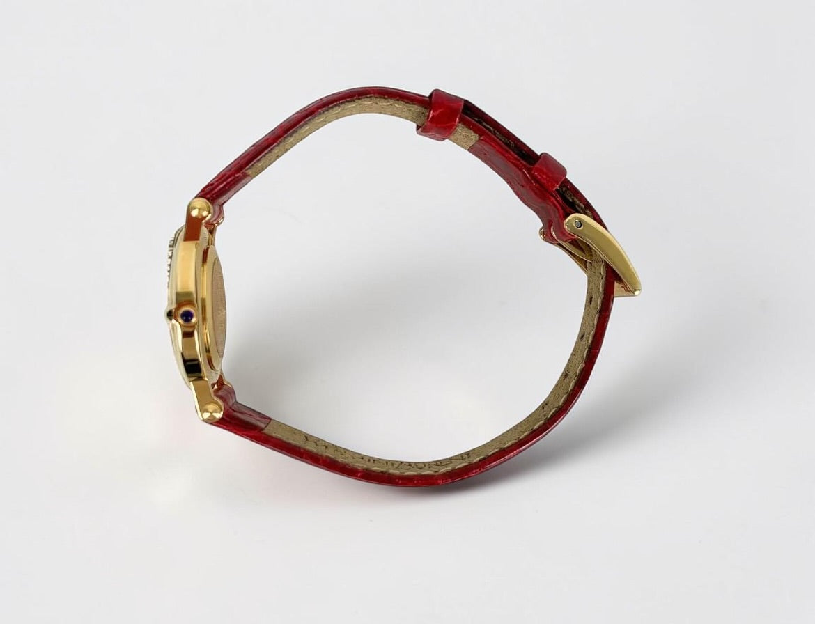 Vintage Yves Saint Laurent Gold Plated Watch with Red Leather Strap|1990s