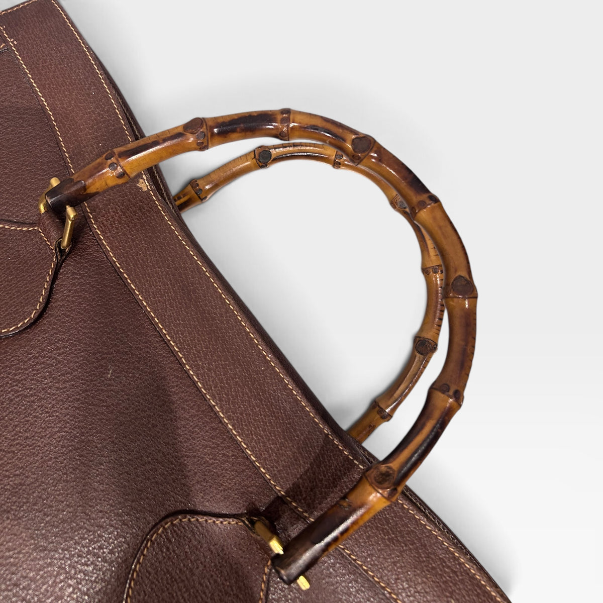 Vintage Gucci Diana Brown Leather Bamboo Tote Bag | Early 1990s