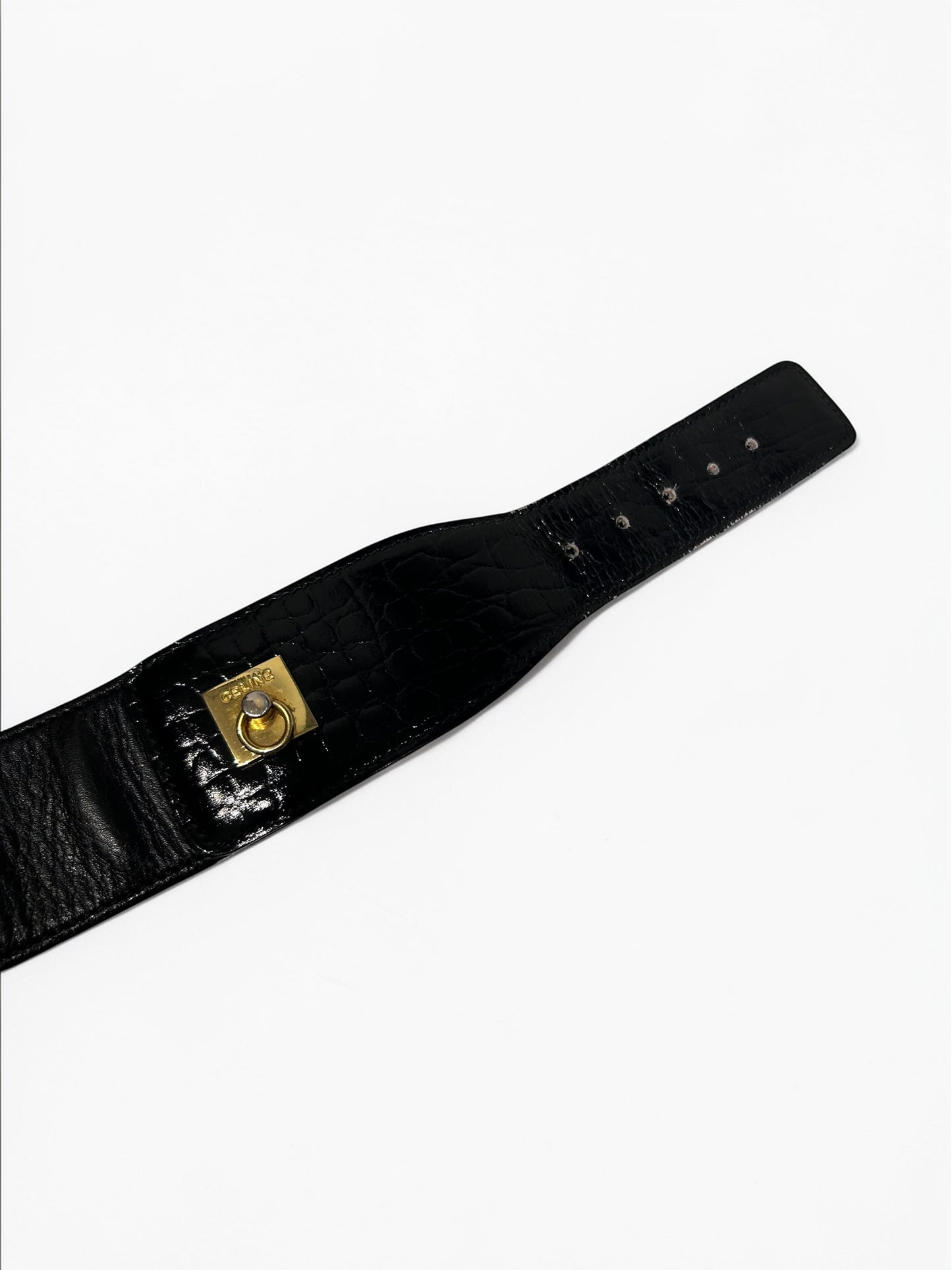 Vintage Celine Black Embossed Leather Waist Belt |1990s
