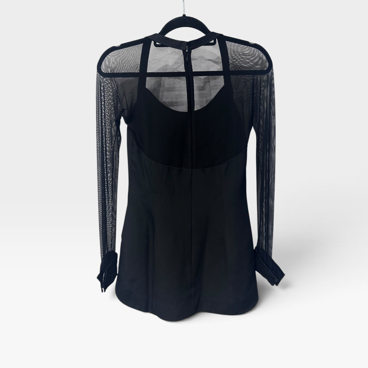 Vera Wang Black Sheer Sleeve Mini Dress / Top | Early 2000s