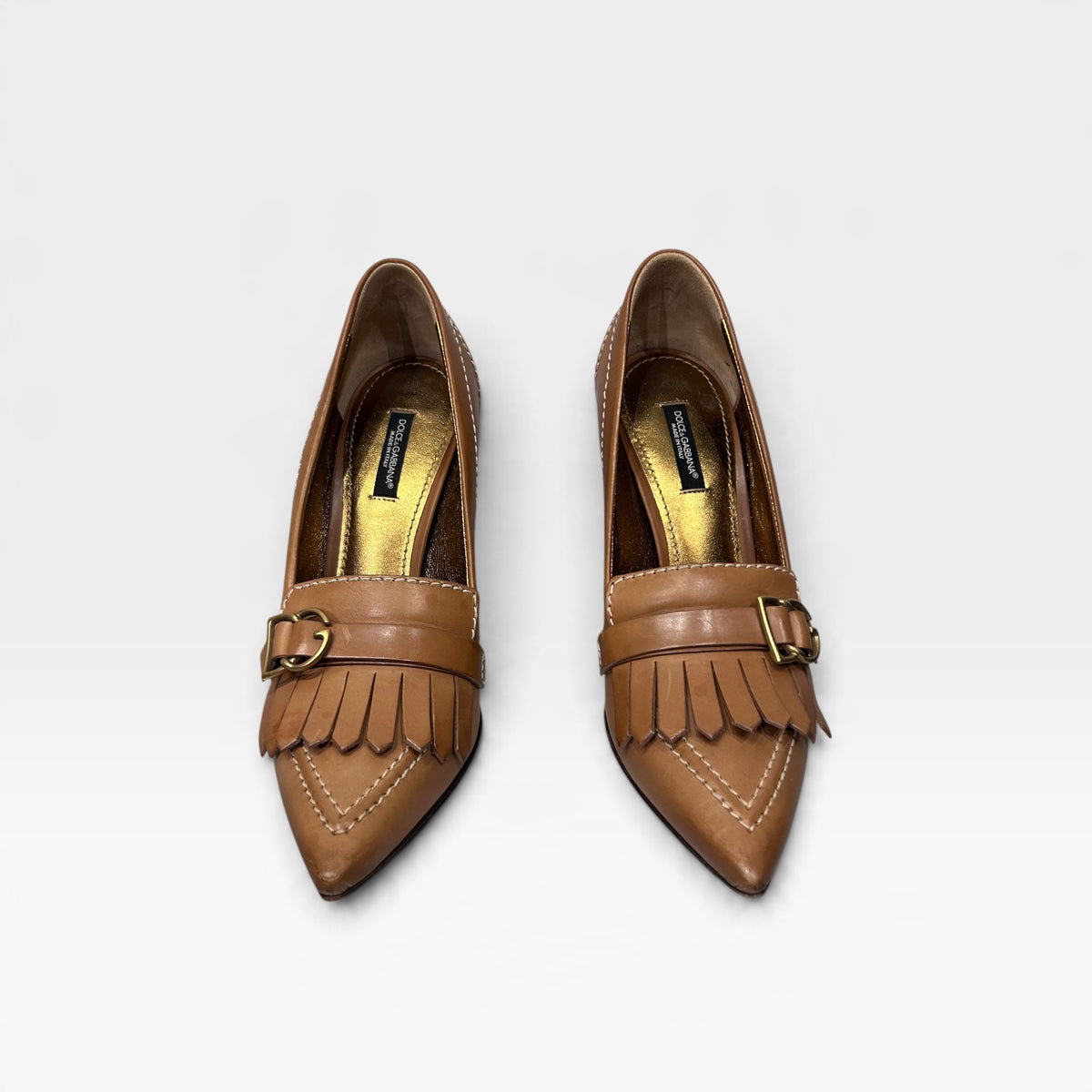 Vintage Dolce & Gabbana Tan Leather Kiltie Pumps | Early 2000s