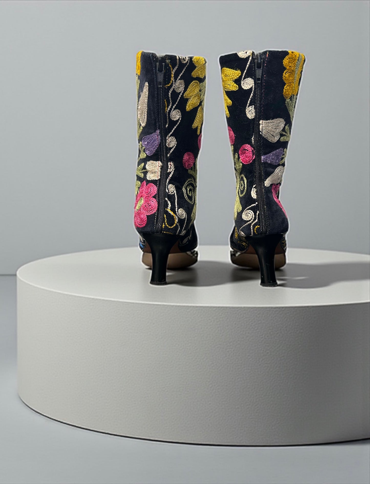 1990’S  Hand-Embroidered Suede Boots