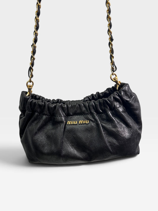 Vintage Miu Miu Ruched Leather Chain Shoulder Bag|2000s