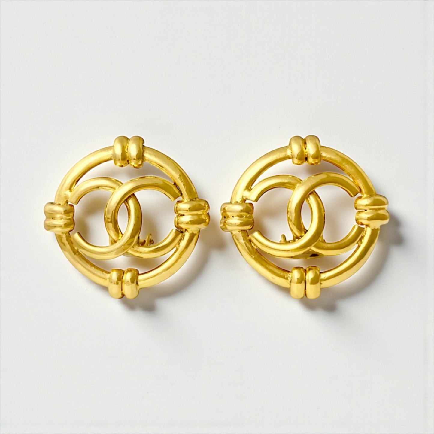 CHANEL Gold-Plated Logo Clip-On Earrings | Spring 1994