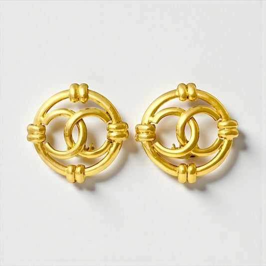 CHANEL Gold-Plated Logo Clip-On Earrings | Spring 1994