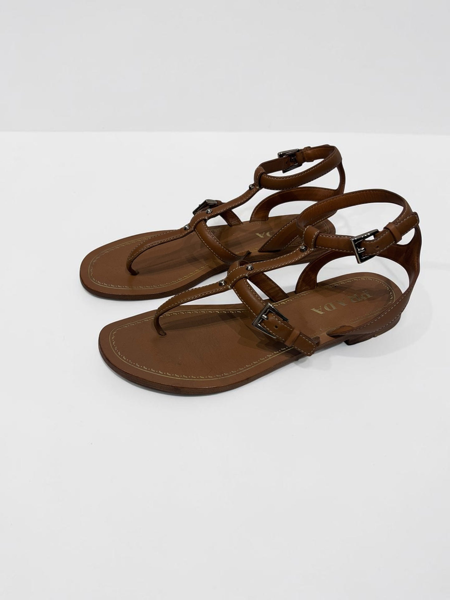 Prada Leather T-Strap Sandals