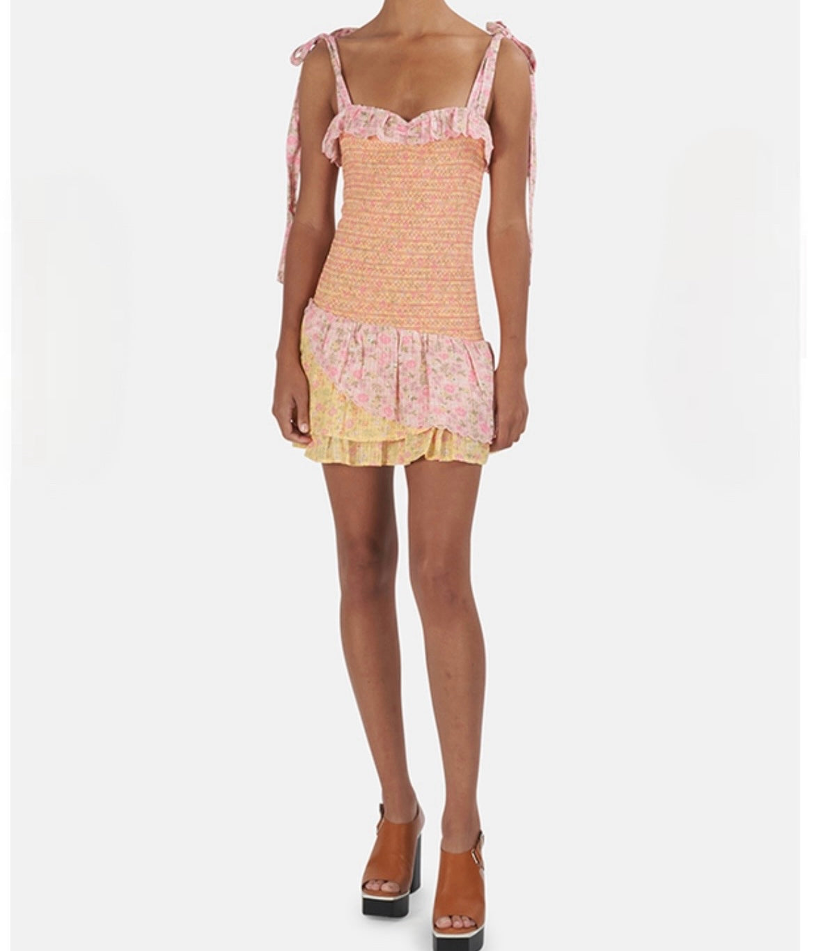 LoveShackFancy Smocked Floral Mini Dress in Pastel