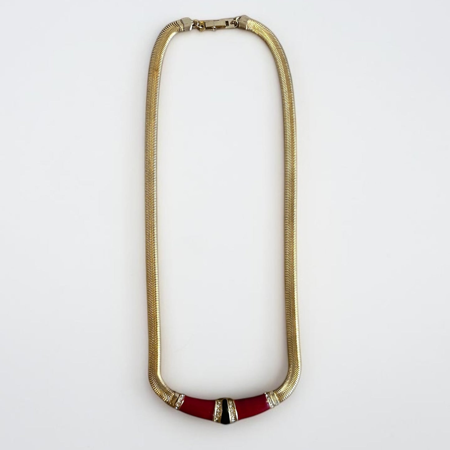 Vintage Gold Tone Chain Necklace with Red & Black Enamel Detail | 1980s