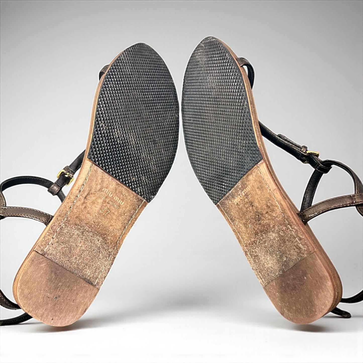 Miu Miu T-Strap Leather Sandals