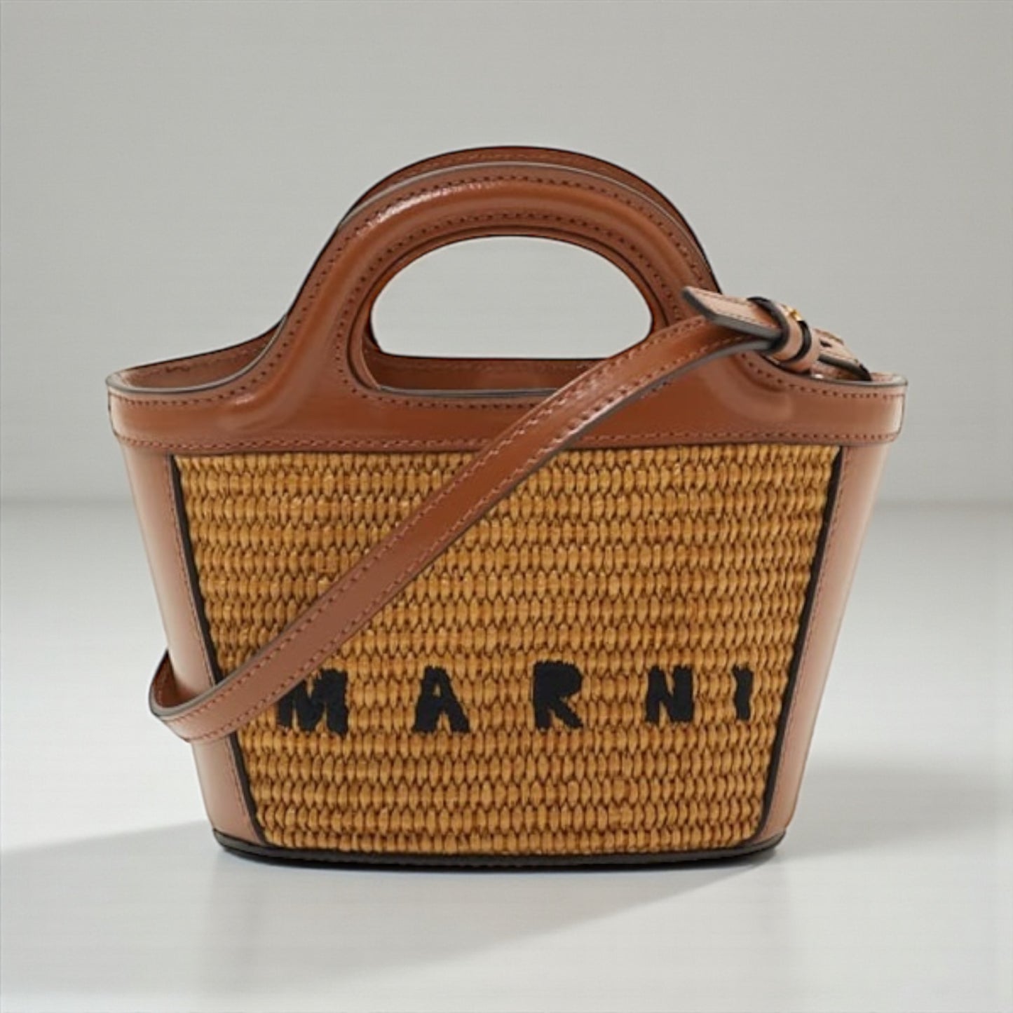 Marni Tropicalia Micro Bag in Brown Leather and Raffia