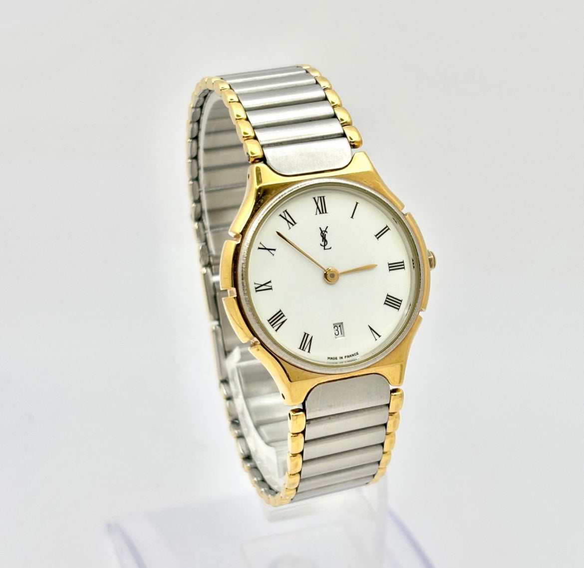 Vintage Yves Saint Laurent Two-Tone Roman Dial Quartz Watch |1990s