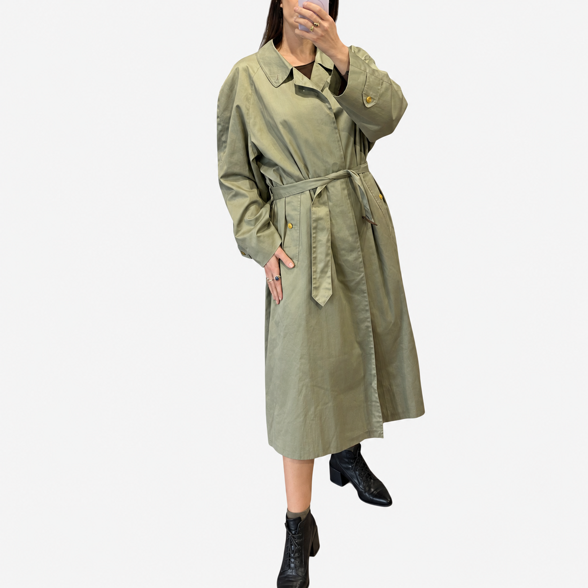 Vintage Burberrys Beige Olive Cotton Trench Coat | Mid 1990s