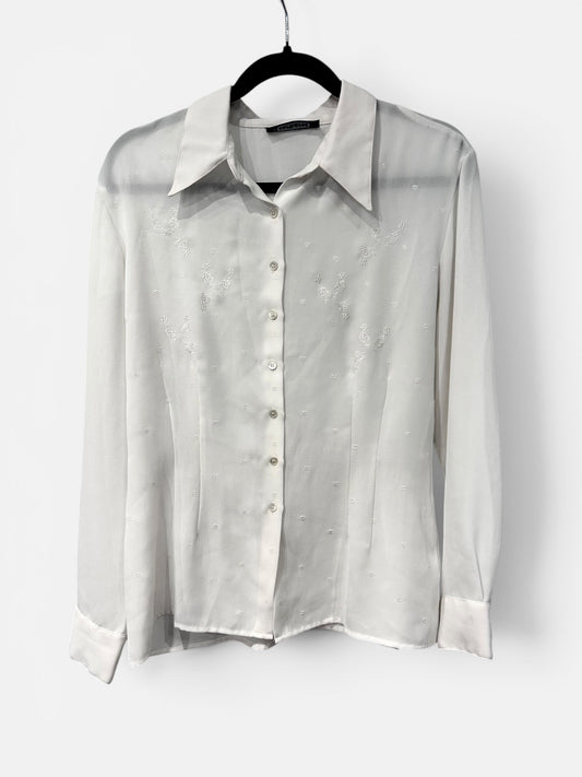 Vintage Cacharel Embroidered Sheer Blouse| 90s