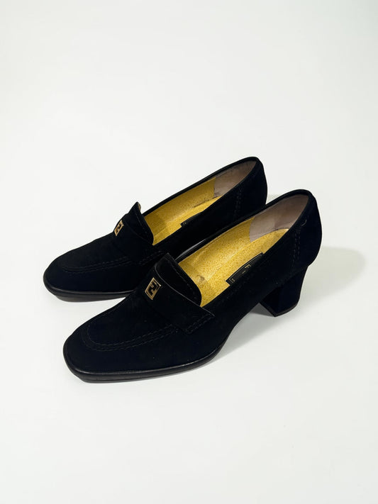 Vintage Fendi Suede Heeled Loafers|Late 90s- Early 2000s