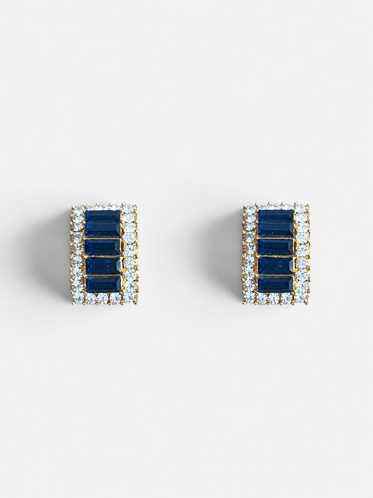 Vintage Gold-Plated Sapphire Blue Crystal Clip-On Earrings|Late 1980s