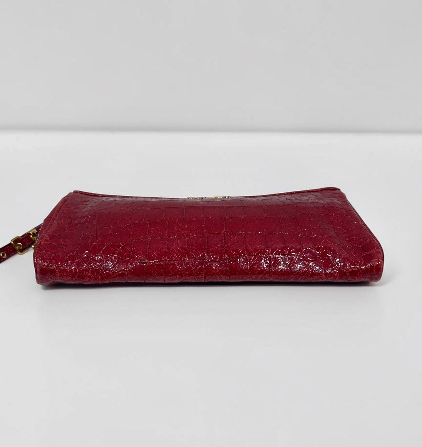Miu Miu Red Croc-Embossed Leather Wristlet Clutch| Early 2000’s