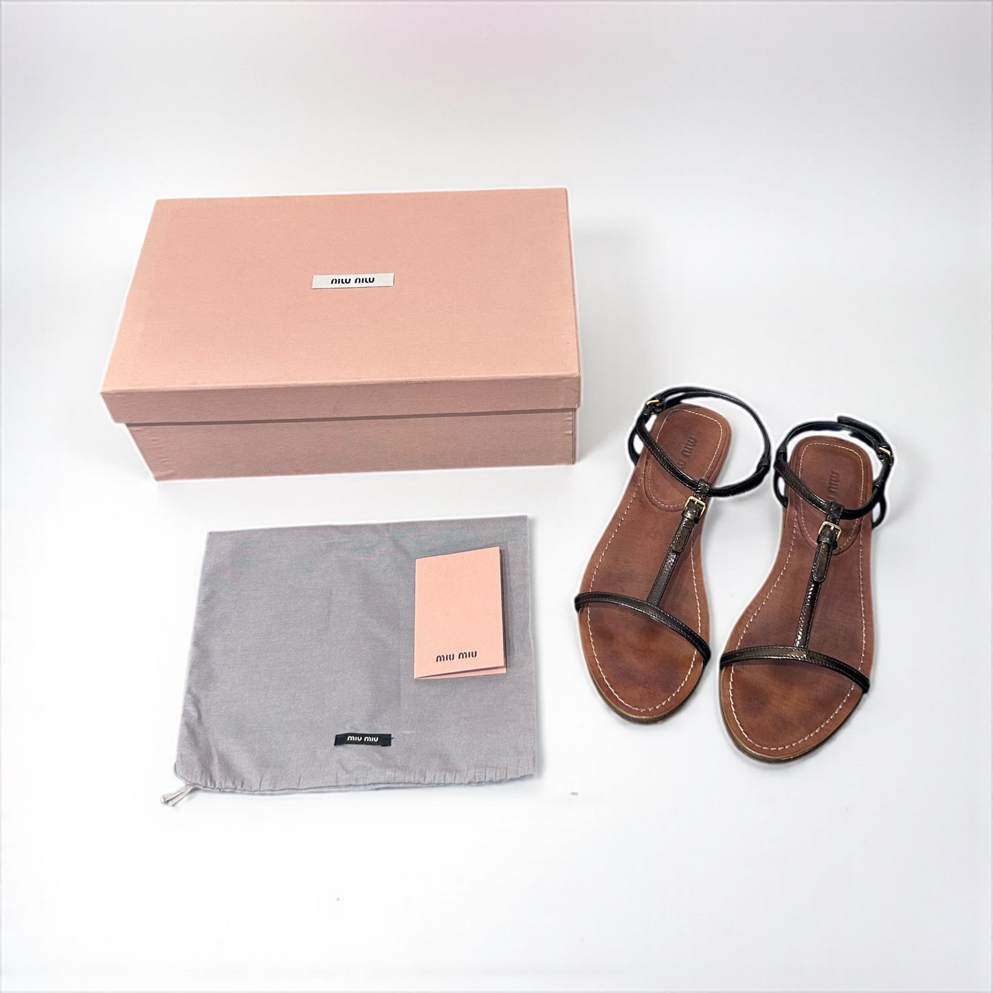 Miu Miu T-Strap Leather Sandals
