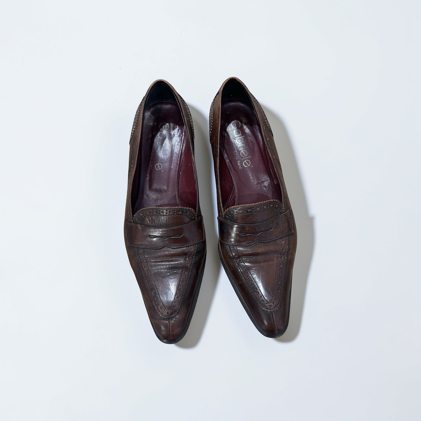 Gabriele Brown Leather Pointed Toe Heeled Loafers| 90s