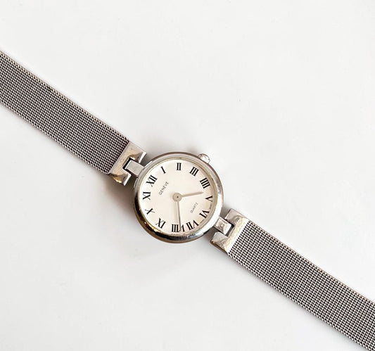 Vintage Geneve Roman Dial Mesh Watch | 1990s