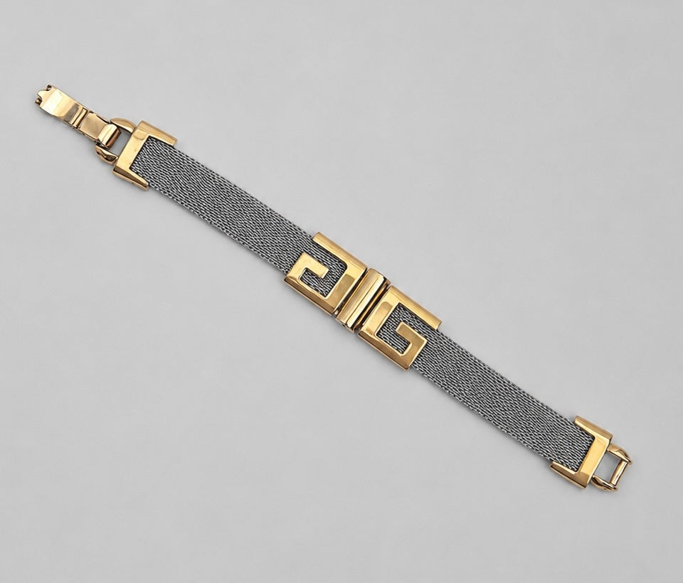Vintage Givenchy Two-Tone Mesh Greek G Bracelet|1978