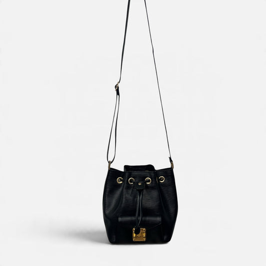 Vintage Fendi Black Textured Leather Bucket Bag | 1990s