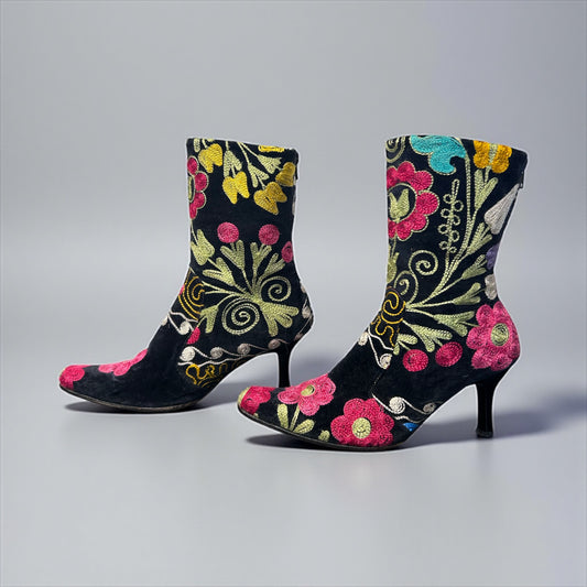 1990’S  Hand-Embroidered Suede Boots
