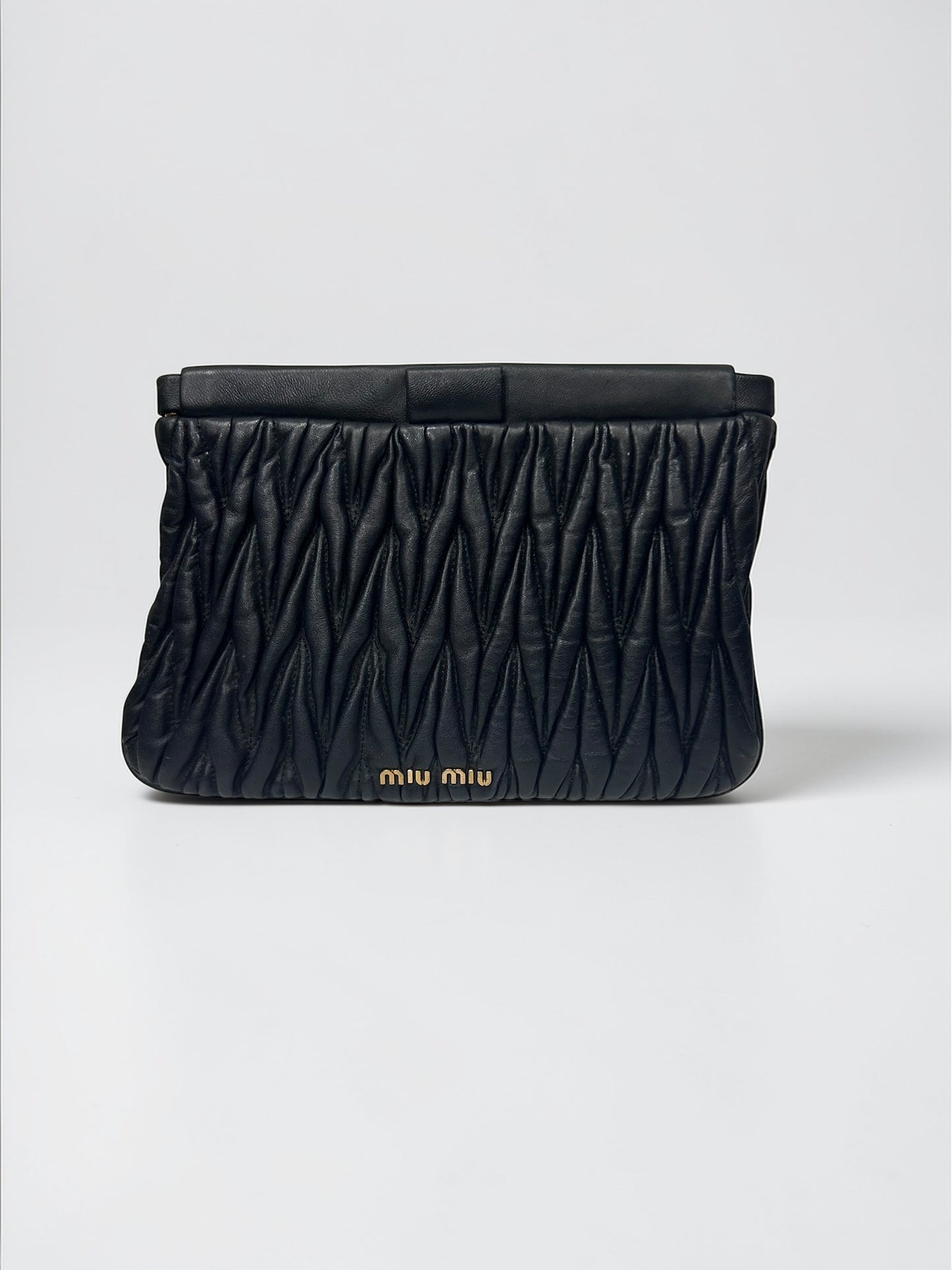 Miu Miu Black Matelassé Leather Clutch | 2000’s