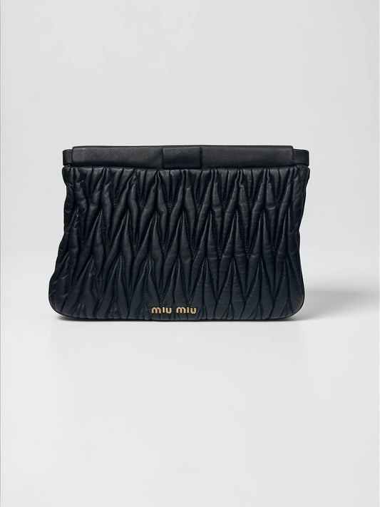Miu Miu Black Matelassé Leather Clutch | 2000’s