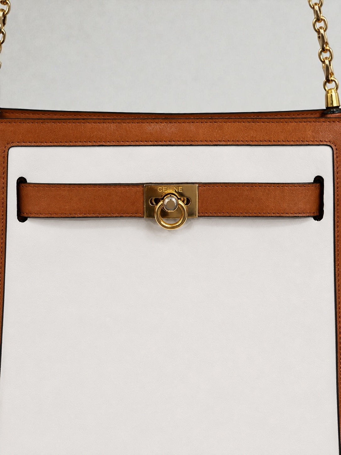 Vintage Celine Leather Shoulder Bag – White & Tan | Late 1990s