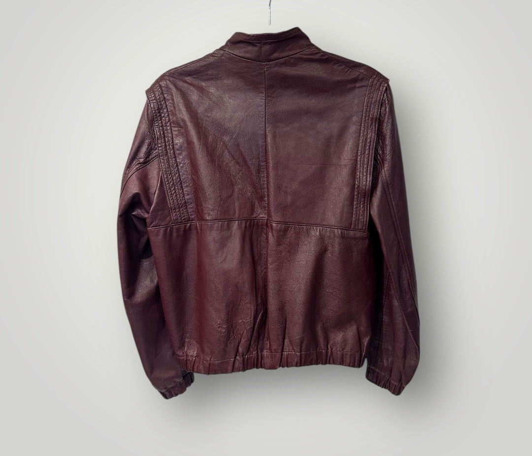 Vintage Burgundy Leather Bomber Jacket