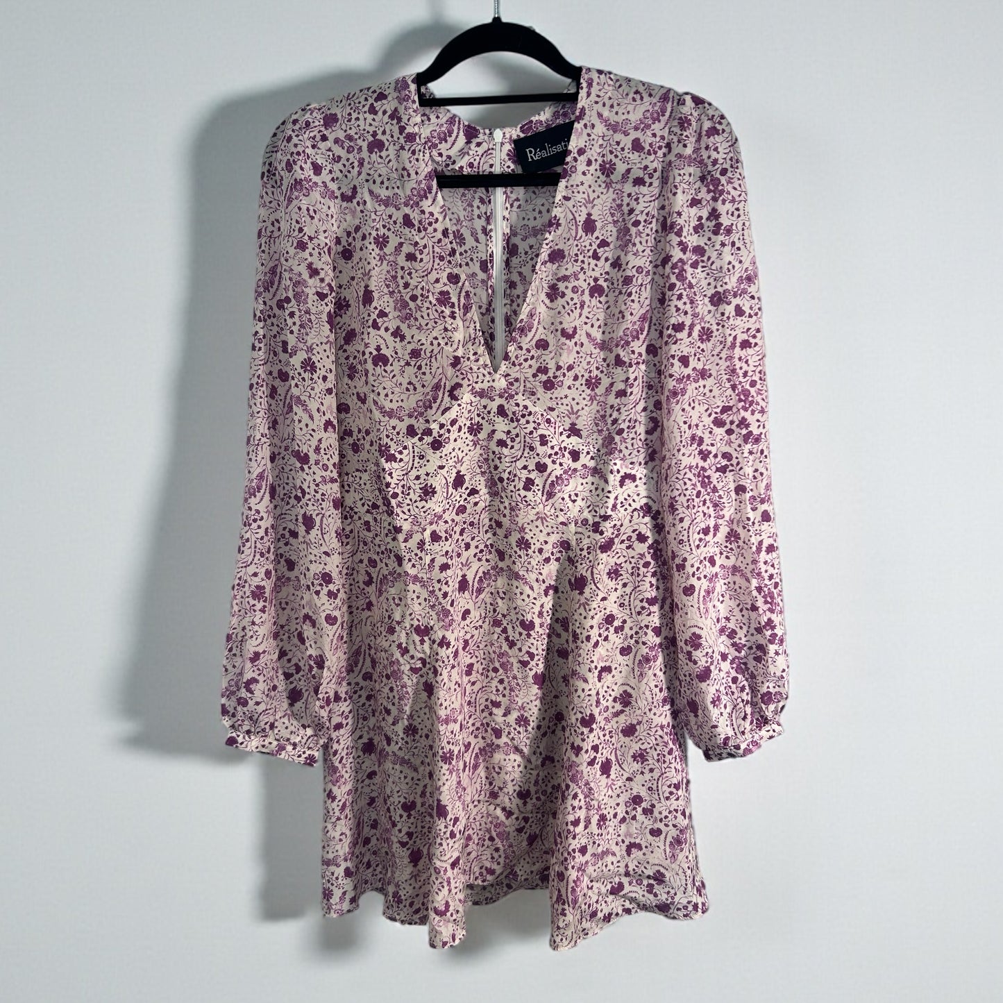 Realisation Par “Kate” Silk Mini Dress In Purple Floral Print | 100% Silk