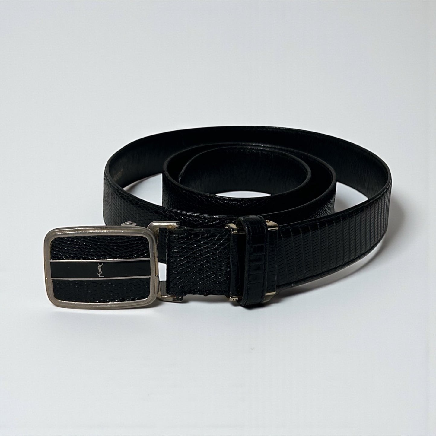 Vintage Yves Saint Laurent Black Textured Leather Belt