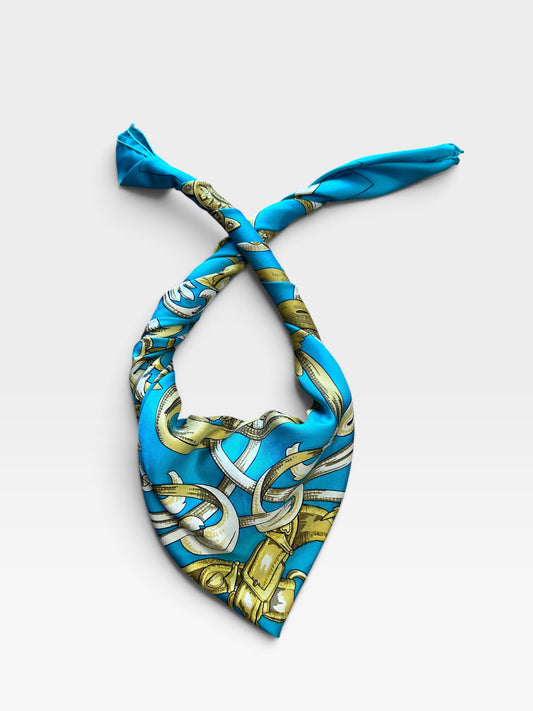 Vintage Hermès “Le Mors à la Connétable” Silk Scarf – Turquoise | Mid 1980s