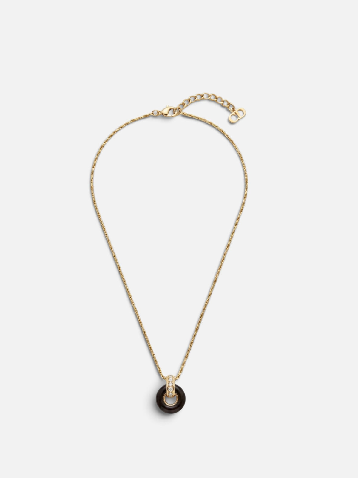 Vintage Christian Dior Gold Plated Onyx Crystal Pendant Necklace |1990s