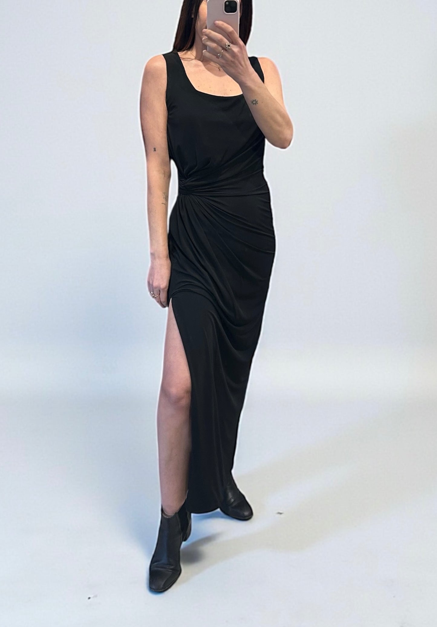 1990s Black Draped Maxi Dress