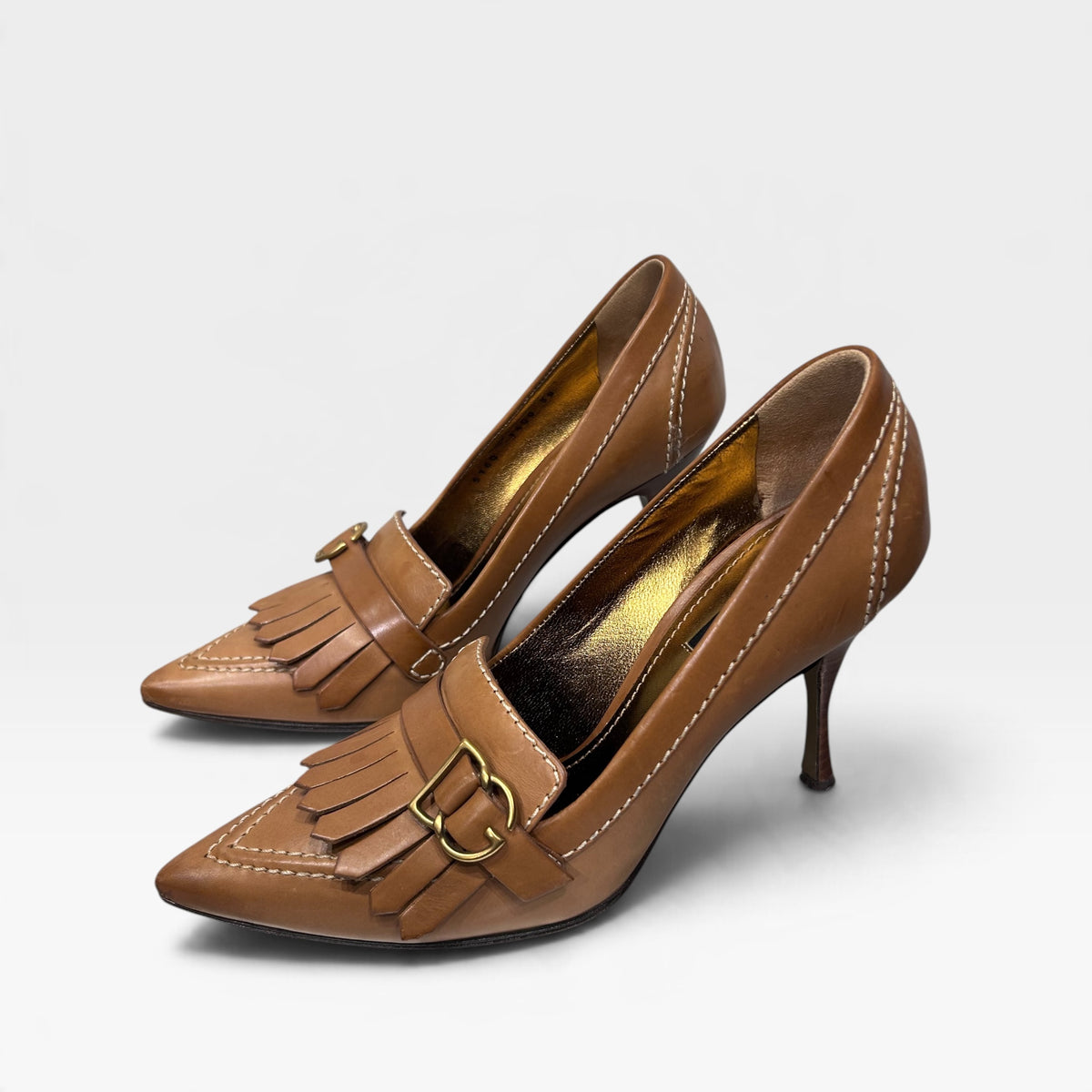 Vintage Dolce & Gabbana Tan Leather Kiltie Pumps | Early 2000s