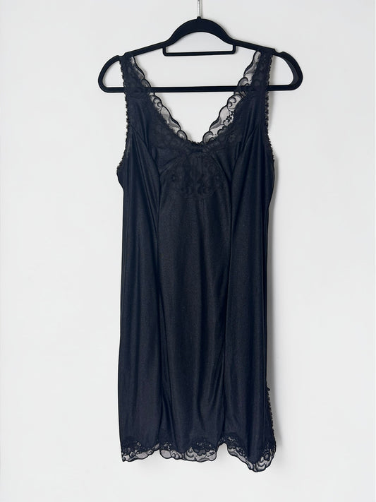 Vintage Black Lace Trim Slip Dress| 1990׳s
