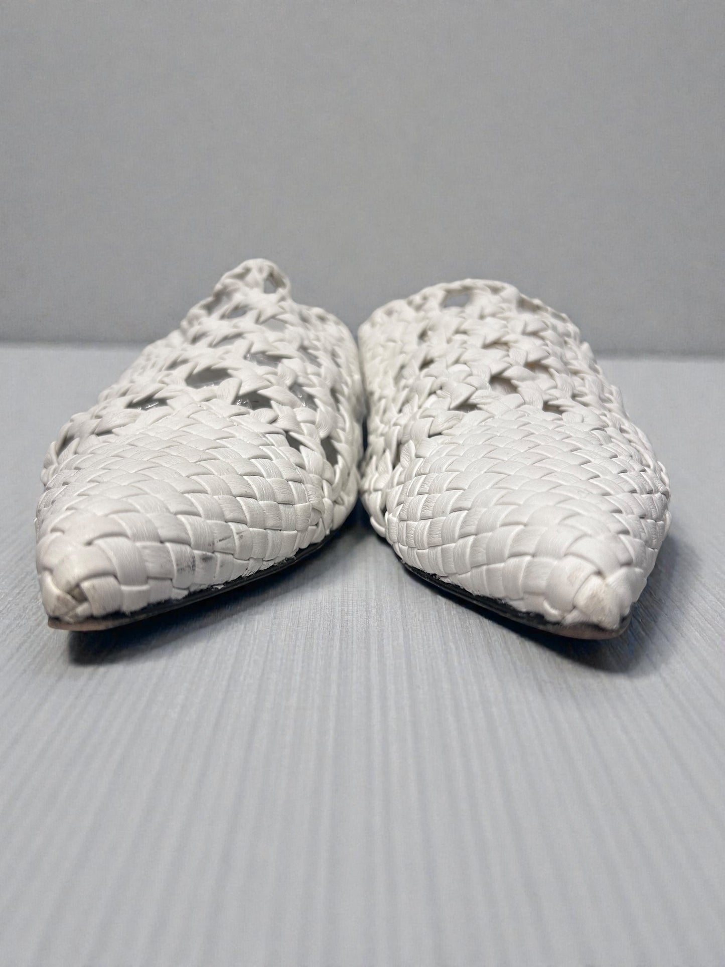 Khaite White Woven Leather Pointed Mules