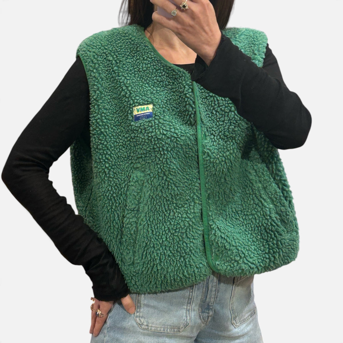 American Vintage Green Teddy Fleece Vest