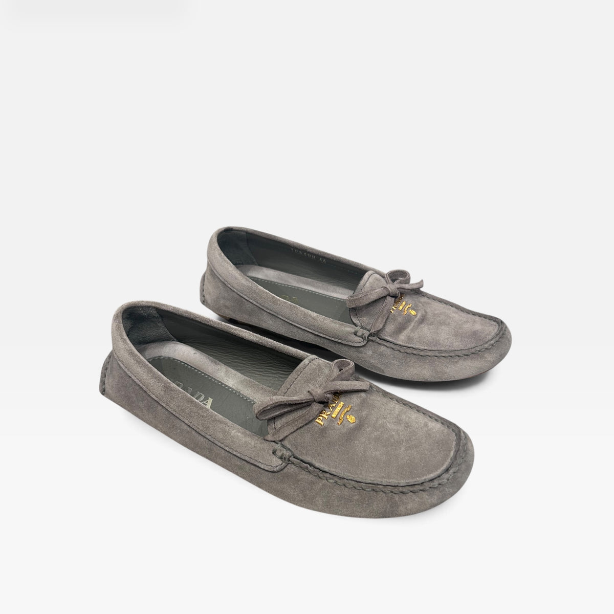 Vintage Prada Grey Suede Bow Loafers | Early 2000s